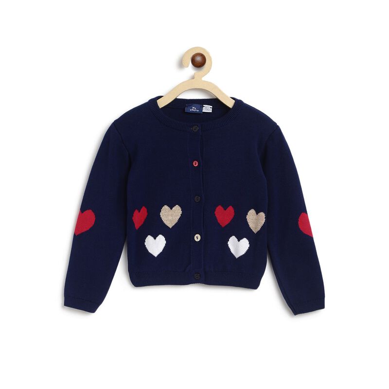 Girls Dark Blue Tricot Pullover with Print image number null
